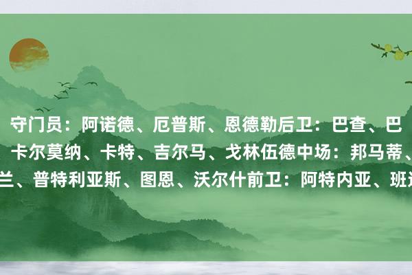 守门员：阿诺德、厄普斯、恩德勒后卫：巴查、巴特尔、布莱特、布朗斯、卡尔莫纳、卡特、吉尔马、戈林伍德中场：邦马蒂、德比尼亚、恩根、霍兰、普特利亚斯、图恩、沃尔什前卫：阿特内亚、班达、凯塞多、查温加、詹姆斯、玛塔、帕拉略洛、鲁索    体育赛事直播